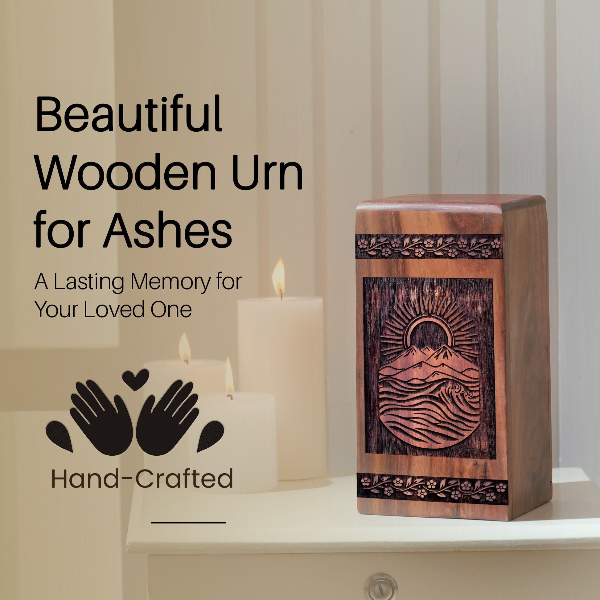 Wooden Mountain Urn for Ashes - Handcrafted Memorial