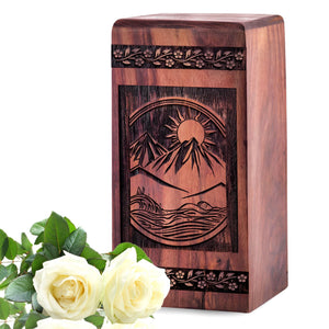 Handmade Wooden Mountain Urn for Ashes - Unique Keepsake