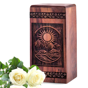 Unique Wooden Mountain Urn for Ashes - Handmade Memorial