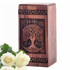 Wooden Tree Urn Box for Ashes - Handmade Memorial