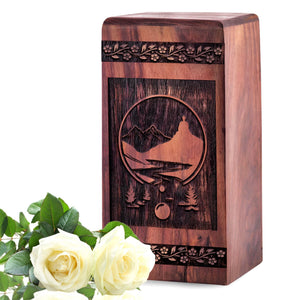 Handcrafted Wooden Mountain Urn for Ashes - Lasting Tribute