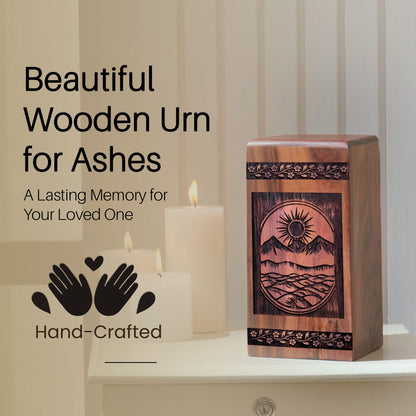 Handmade Wooden Mountain Urn Box for Ashes - Unique Keepsake