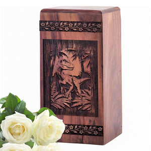 Handcrafted Wooden Dinosaur Urn for Ashes - Unique Memorial