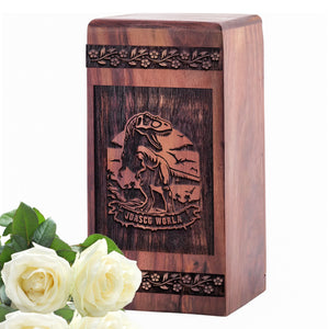 Wooden Dinosaur Urn for Ashes - Handcrafted Memorial