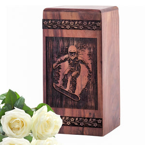 Handcrafted Wooden Skiing Snowboard Urn for Ashes - Unique Tribute