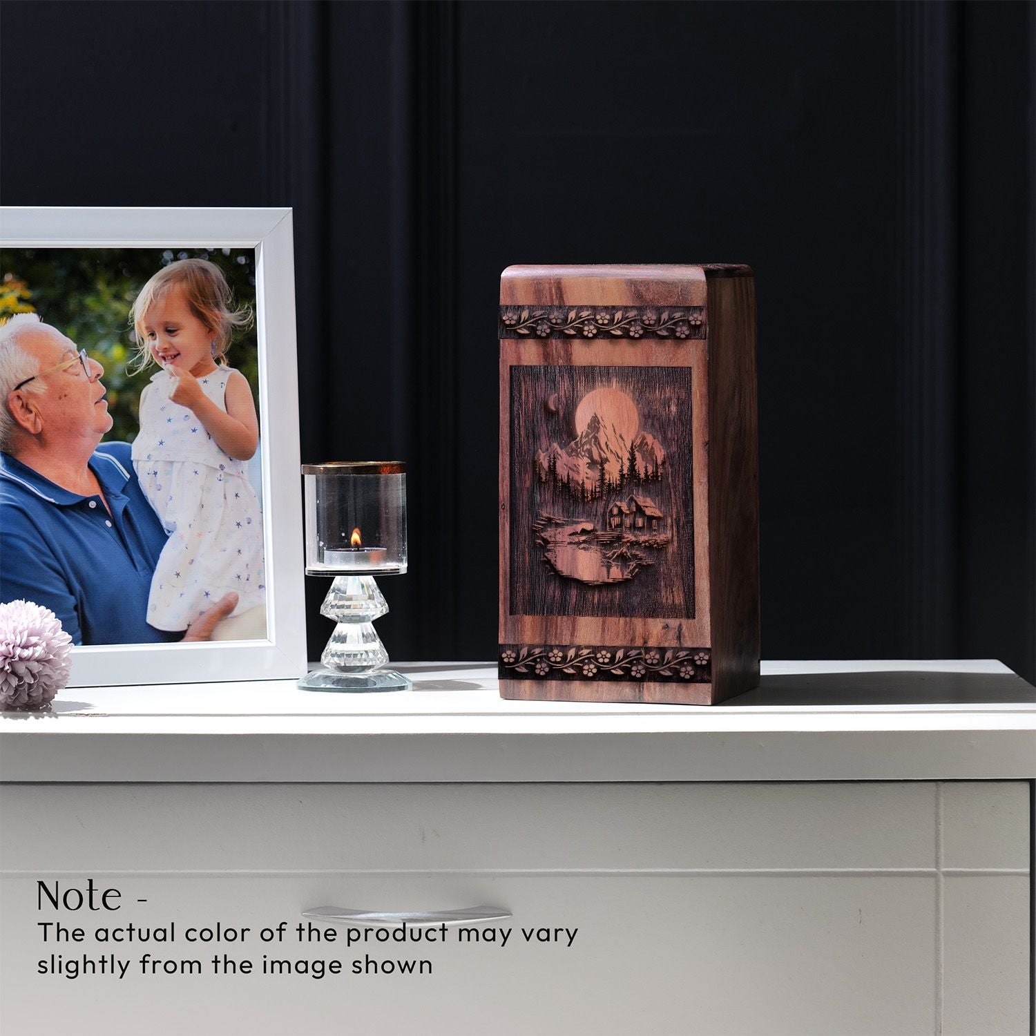 Handcrafted Wooden Mountain Urn for Ashes - Memorial Keepsake