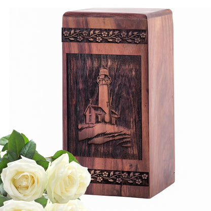 Wooden Lighthouse Urn for Ashes - Handcrafted Memorial