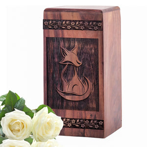 Unique Wooden Fox Urn Box for Ashes - Handmade Memorial