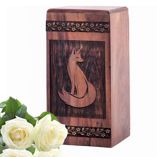 Handmade Wooden Fox Urn for Ashes - Memorial Keepsake