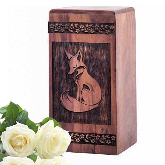 Handcrafted Wooden Fox Urn for Ashes - Memorial Tribute