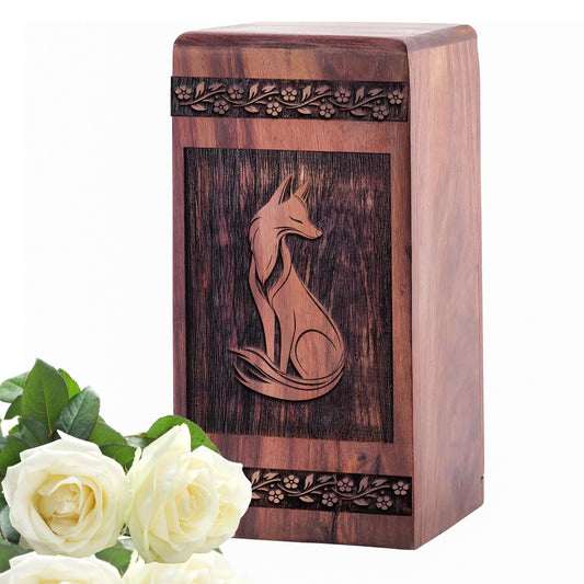 Unique Wooden Fox Cremation Urn for Ashes - Handmade Memorial
