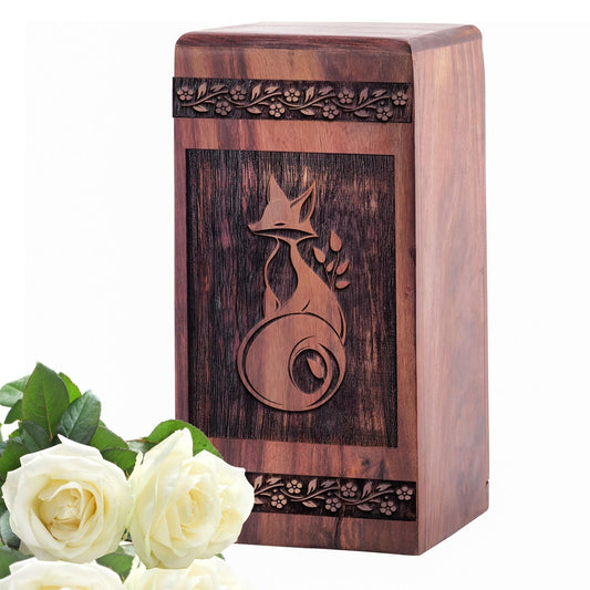 Wooden Fox Urn for Ashes - Handcrafted Keepsake