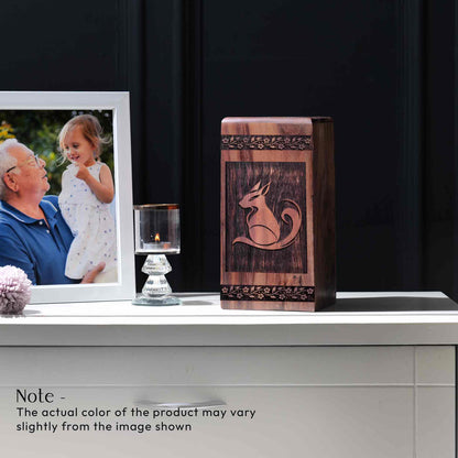 Wooden Fox Urn Box for Ashes - Handmade Memorial Tribute