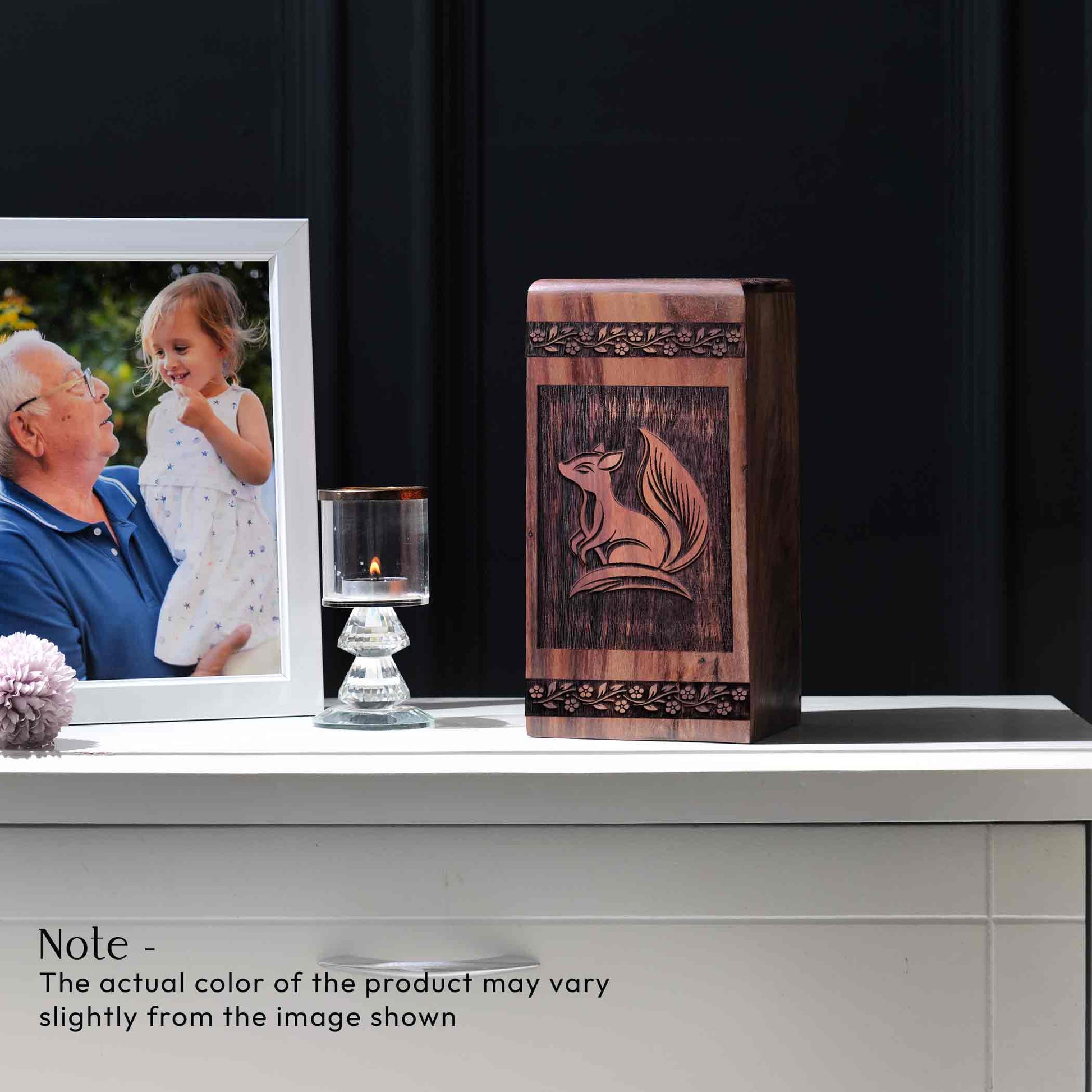 Wooden Fox Urn for Ashes - Handcrafted Memorial Box