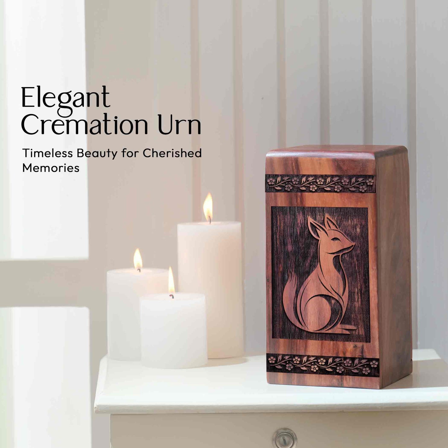 Wooden Fox Urn Box for Ashes - Handcrafted Keepsake