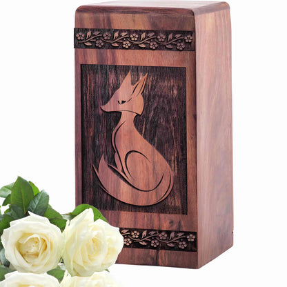 Handcrafted Wooden Fox Cremation Urn for Ashes - Memorial Box