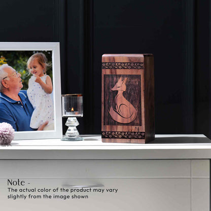 Handcrafted Wooden Fox Cremation Urn for Ashes - Memorial Box