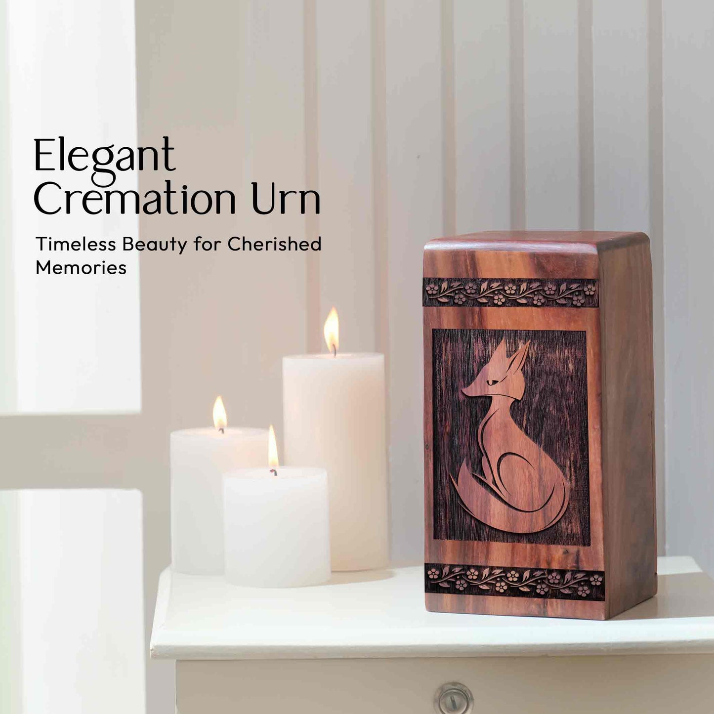 Handcrafted Wooden Fox Cremation Urn for Ashes - Memorial Box