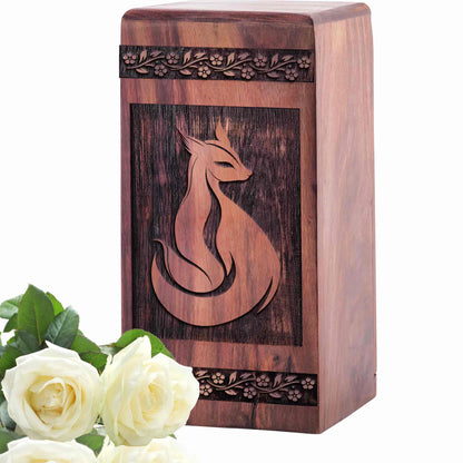 Wooden Fox Urn for Ashes - Handcrafted Memorial Tribute