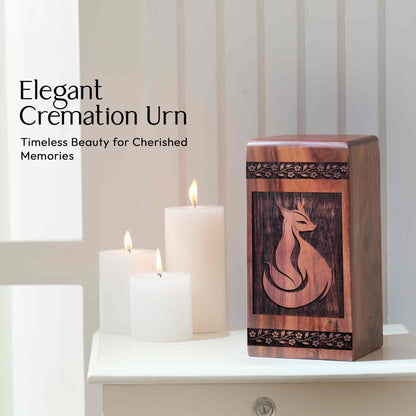 Wooden Fox Urn for Ashes - Handcrafted Memorial Tribute