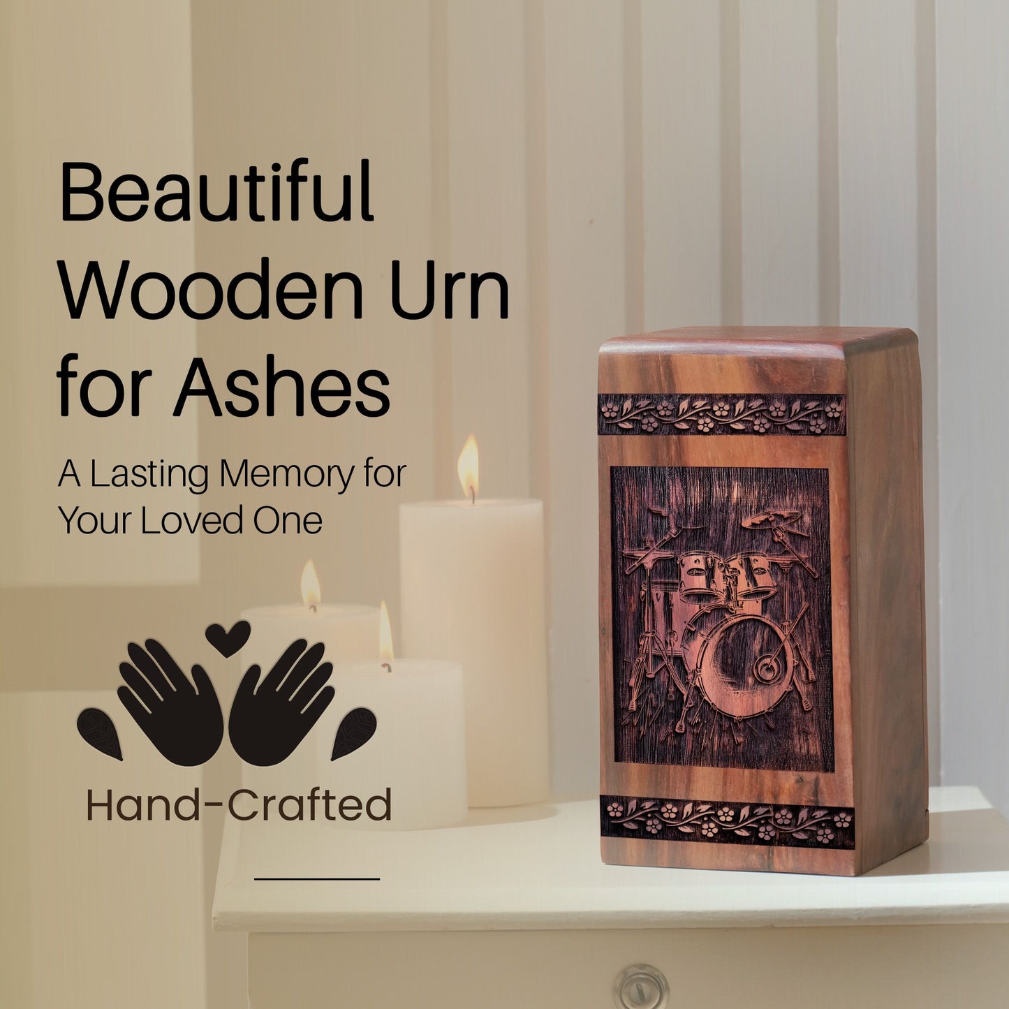 Wooden Drum Set Urn Box for Ashes - Handmade Memorial