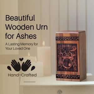 Unique Wooden Drum Set Urn for Ashes - Handmade Keepsake