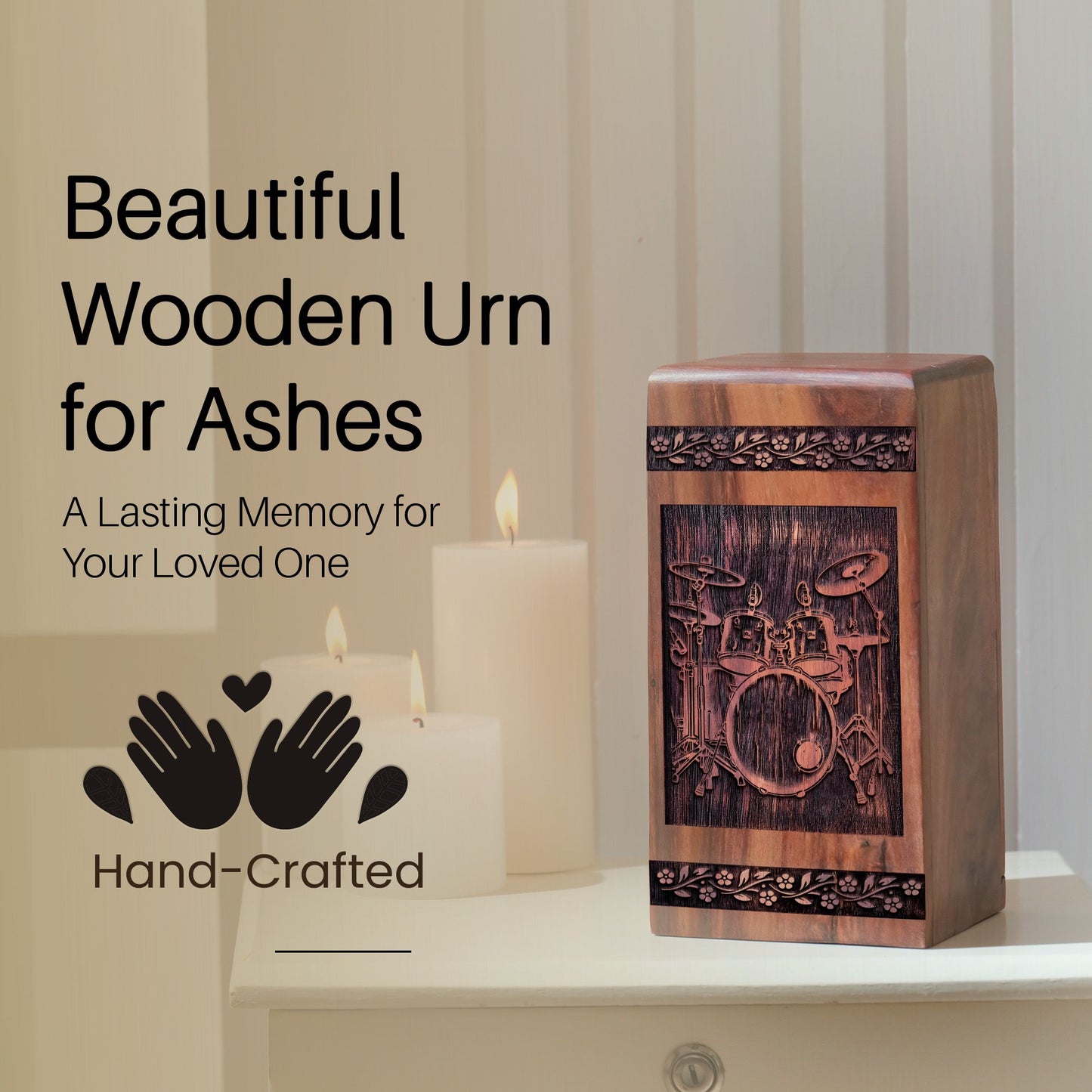 Unique Wooden Drum Set Urn for Ashes - Handmade Keepsake