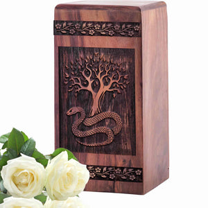 Handcrafted Wooden Tree and Snake Urn for Ashes - Unique Tribute