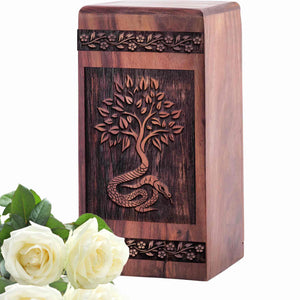 Unique Wooden Tree and Snake Cremation Urn for Ashes