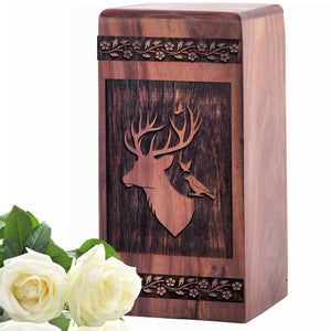Wooden Deer Urn Box for Ashes - Memorial Keepsake
