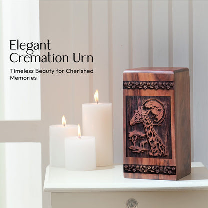 Wooden Giraffe Urn Box for Ashes - Memorial Keepsake