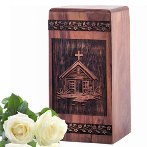 Unique Wooden House Cremation Urn for Ashes - Handmade Design