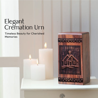 Unique Wooden House Cremation Urn for Ashes - Thoughtful Design
