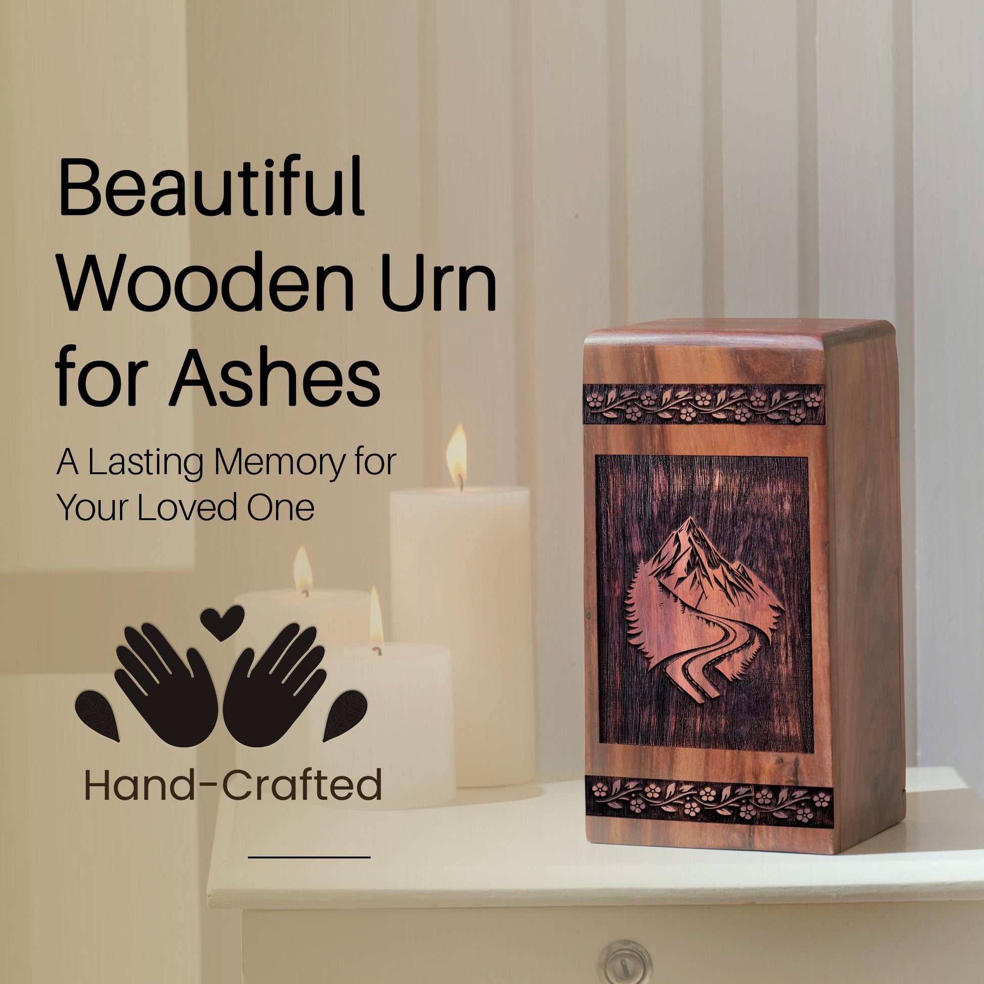 Unique Wooden Mountain Cremation Urn for Ashes - Thoughtful Tribute