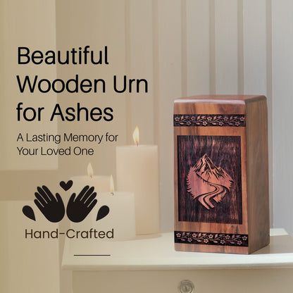 Unique Wooden Mountain Cremation Urn for Ashes - Thoughtful Tribute