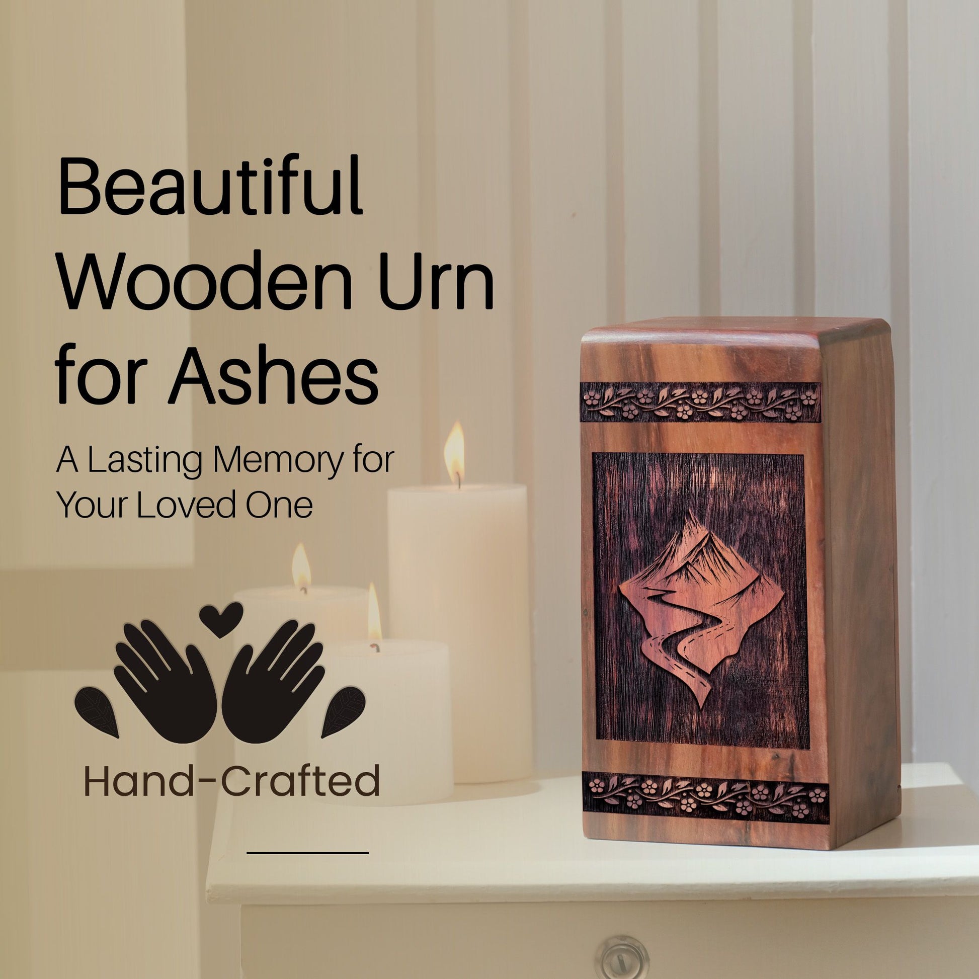Handcrafted Wooden Mountain Cremation Urn for Ashes - Unique Tribute