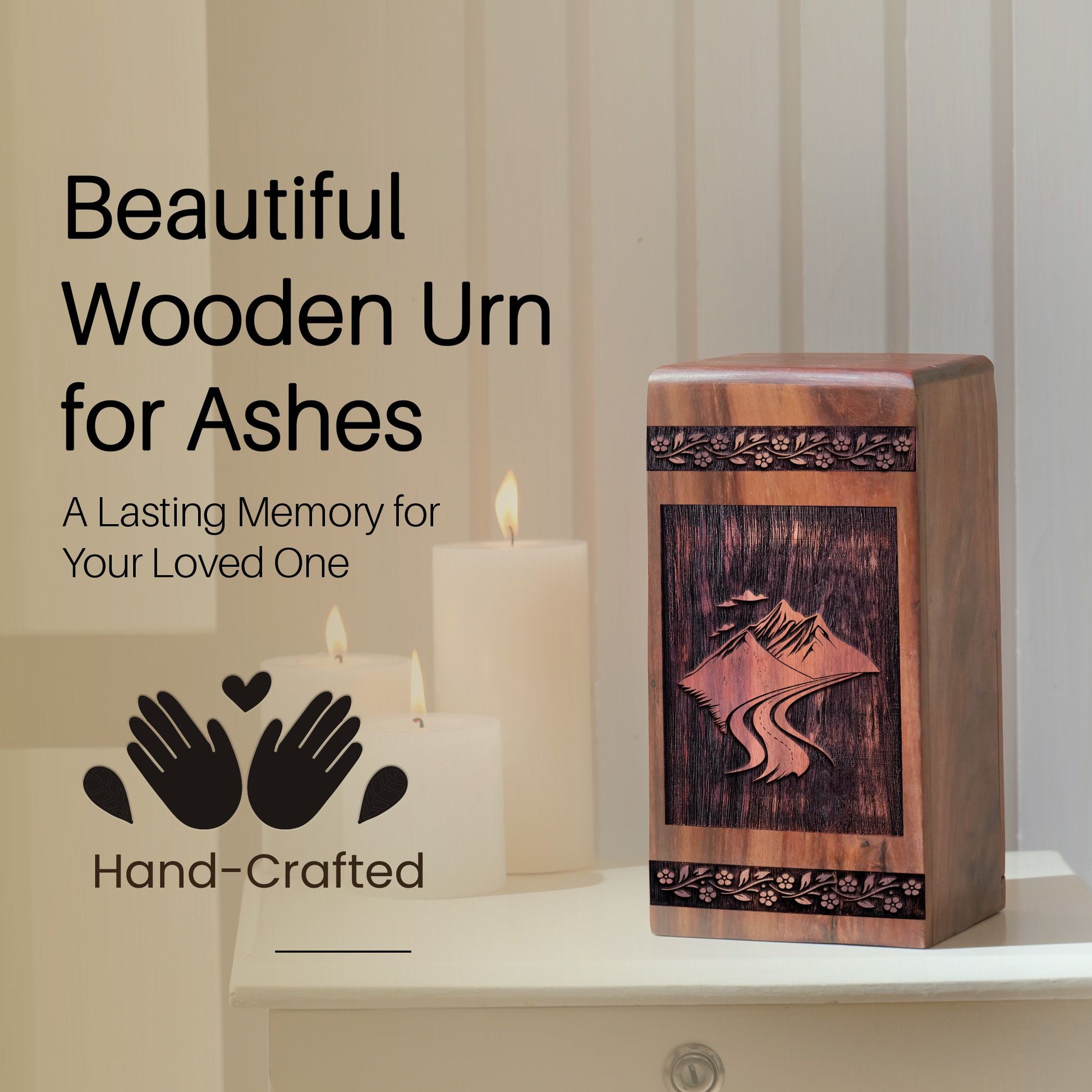 Wooden Mountain Cremation Urn for Ashes - Unique Keepsake