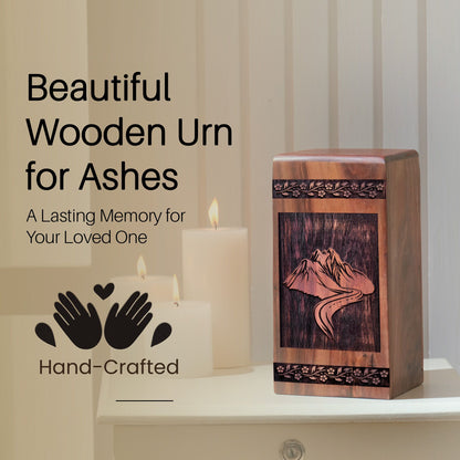 Handmade Wooden Mountain Cremation Urn for Ashes - Memorial Keepsake