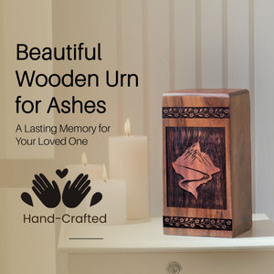 Handcrafted Wooden Mountain Cremation Urn for Ashes