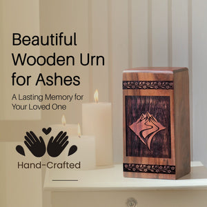 Handcrafted Wooden Mountain Urn for Ashes - Eternal Tribute