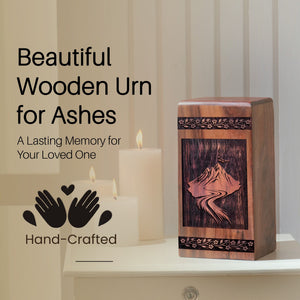 Unique Wooden Mountain Urn for Ashes - Memorial Keepsake