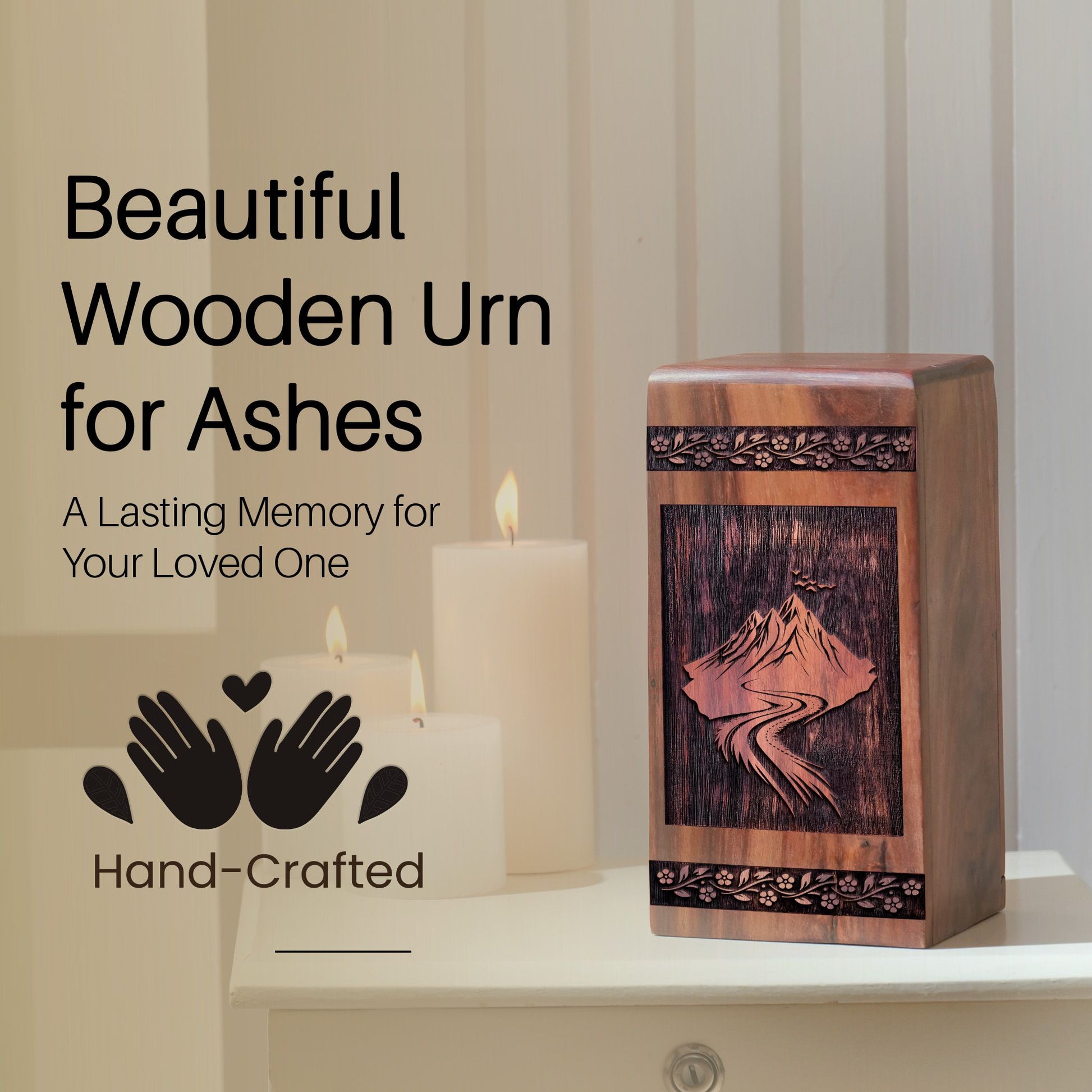 Unique Wooden Mountain Urn for Ashes - Memorial Keepsake