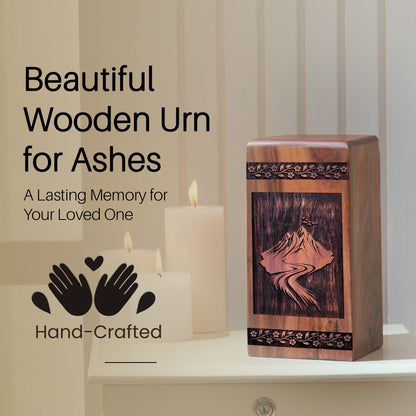 Unique Wooden Mountain Urn for Ashes - Memorial Keepsake