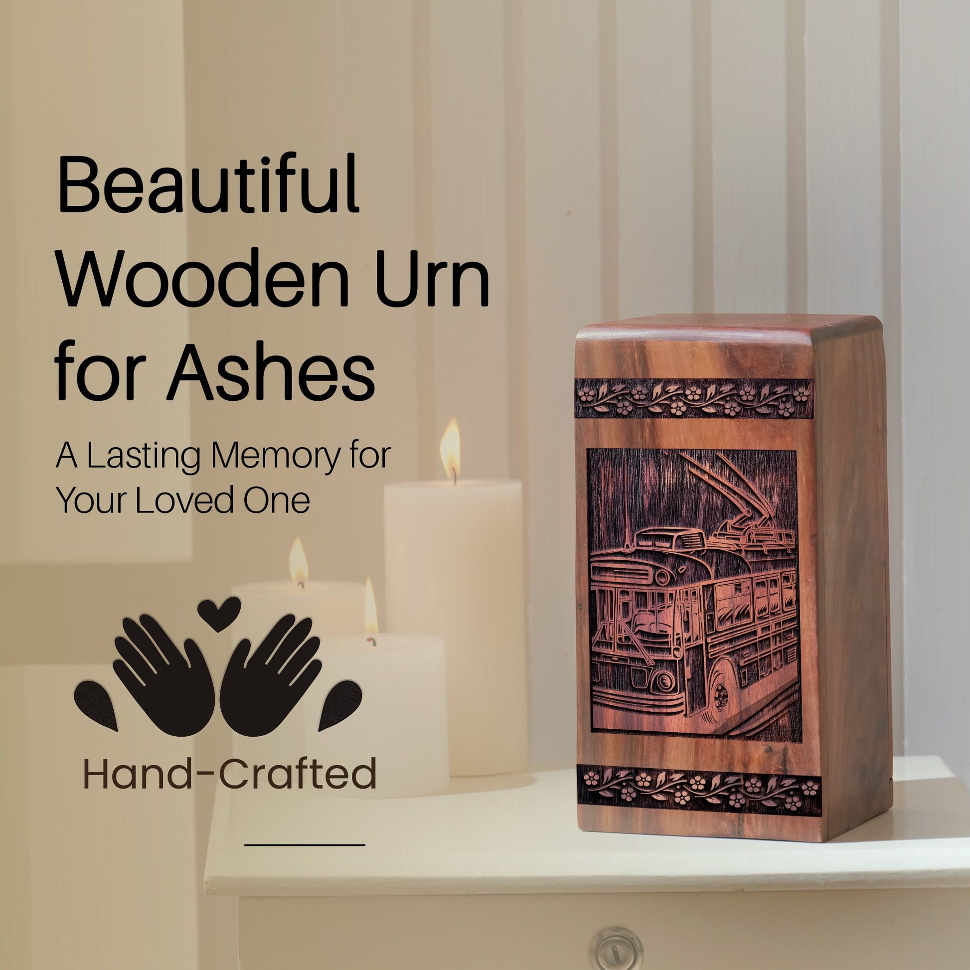 Unique Wooden Bus Cremation Urn for Ashes - Memorial Design