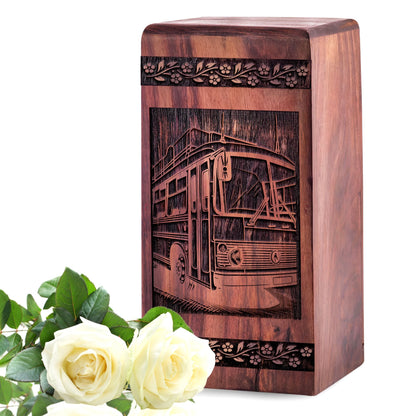 Handmade Wooden Bus Urn for Ashes - Memorial Keepsake