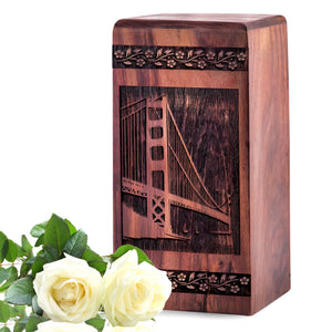 Wooden Golden Bridge Urn Box for Ashes - Memorial Keepsake