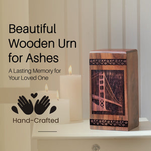 Wooden Golden Bridge Urn Box for Ashes - Memorial Keepsake