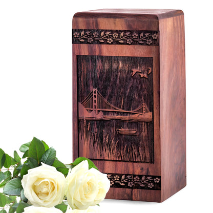 Unique Wooden Golden Bridge Cremation Urn for Ashes - Thoughtful Design