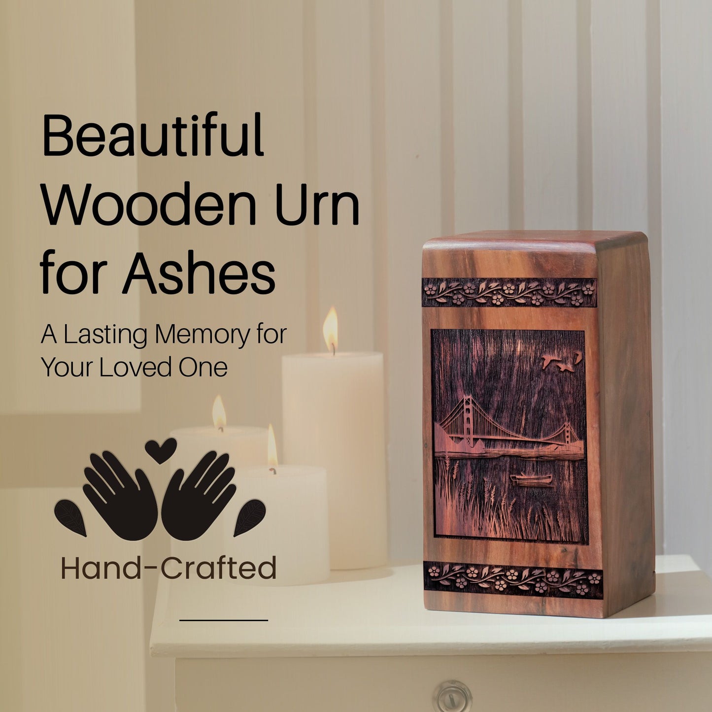 Unique Wooden Golden Bridge Cremation Urn for Ashes - Thoughtful Design