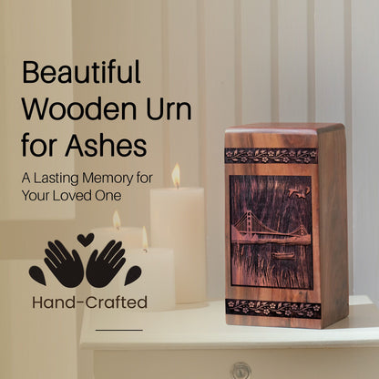 Unique Wooden Golden Bridge Cremation Urn for Ashes - Thoughtful Design